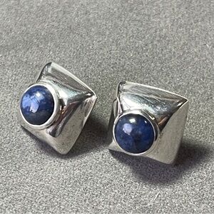 Solid sterling silver square with round blue sodalite pierced earrings